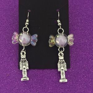 Nutcracker earrings Silver and purple Candy Charm/beads - Handmade